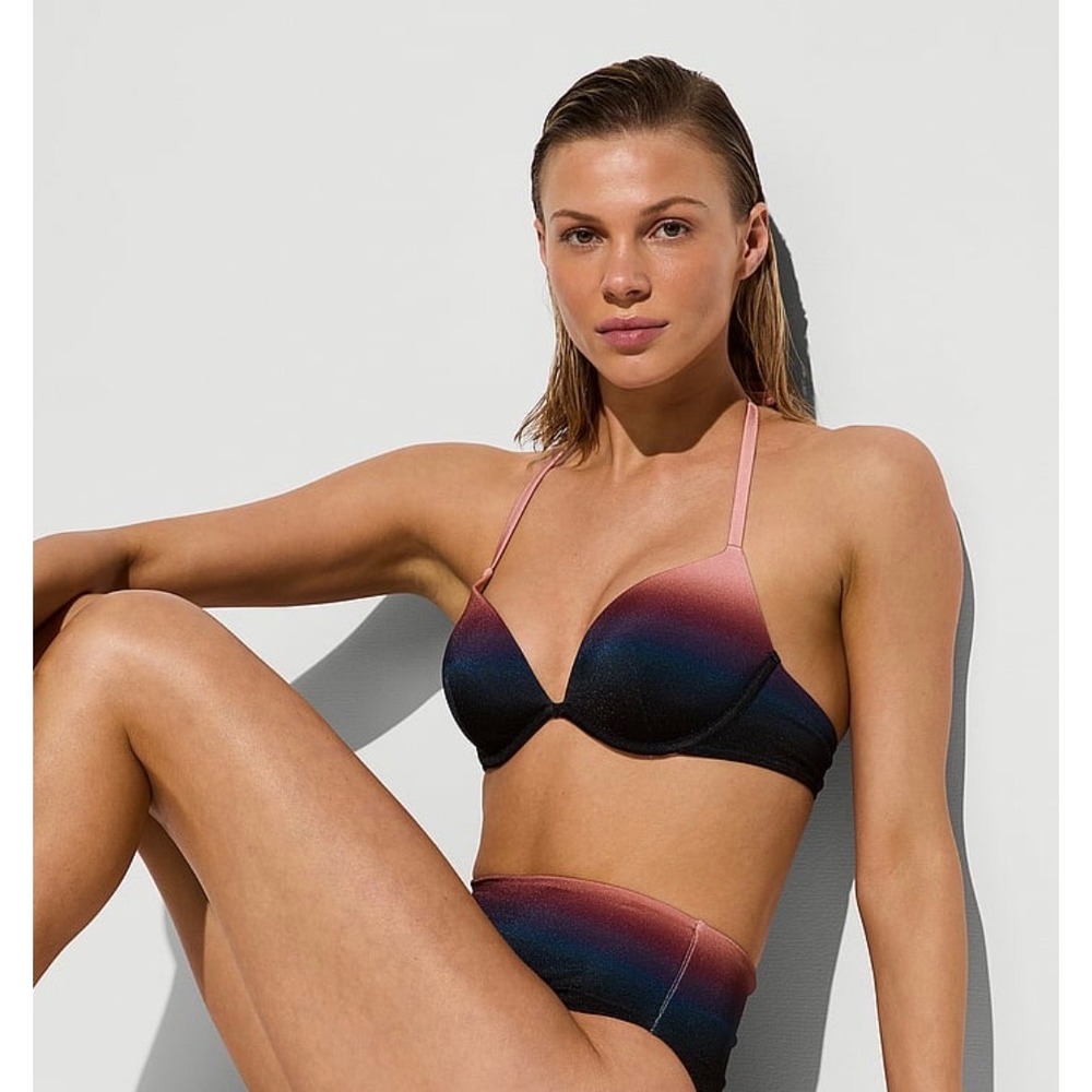 Victoria's Secret Swim Ombre Shimmer Halter Bikini Top Pink‎ Blue 34A NEW